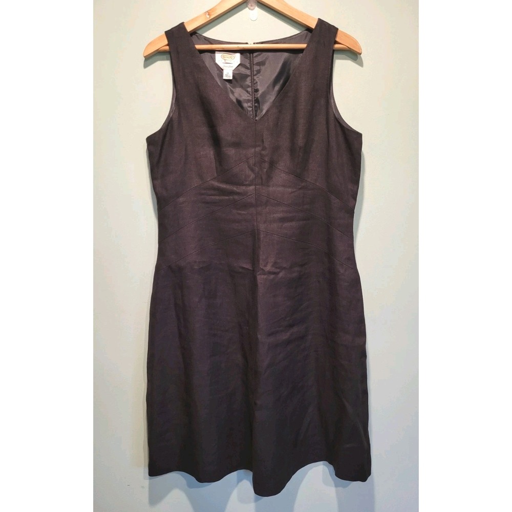 Vtg Talbots Black Irish Linen Sleeveless Classic Midi Dress Sz 14p